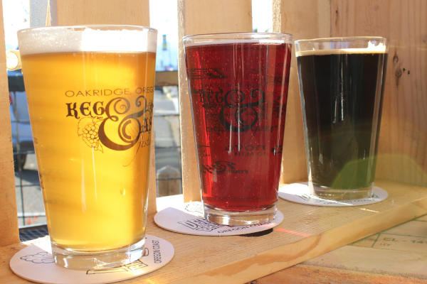 Oakridge, Oregon Keg & Cask Festival: 3 beer samples on coasters