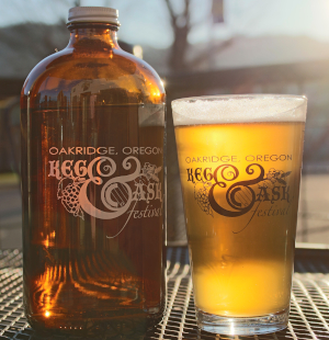 Oakridge, Oregon Keg & Cask Festival: bottle and glass of beer